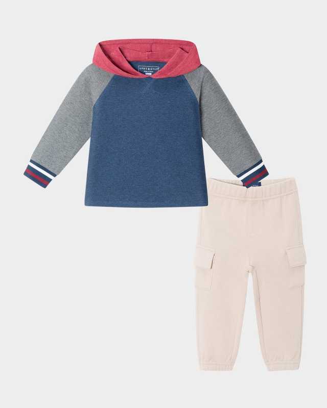 Boy's Color Block Hoodie & Joggers Set, Size Newborn-24